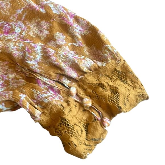 Free People Lucie Mini Dress Golden Coin Combo Floral Print Lace Size 8 Women's - Picture 12 of 15